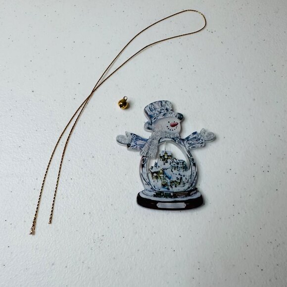 Snowman Christmas Ornament Snow Globe Shape Decoration With Gold String and Bell - Picture 1 of 8